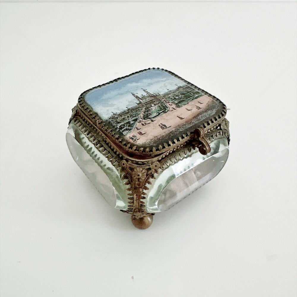ANTIQUE FRENCH ORMOLU BEVELED GLASS JEWELRY BOX